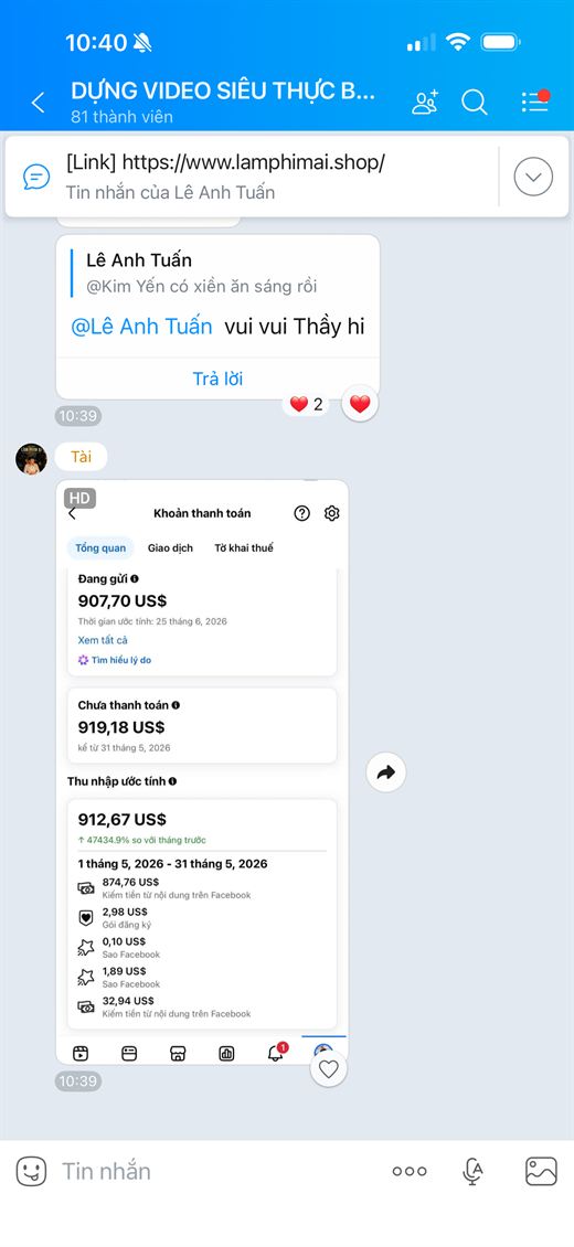 Thu nhập hơn 900 đô từ Facebook