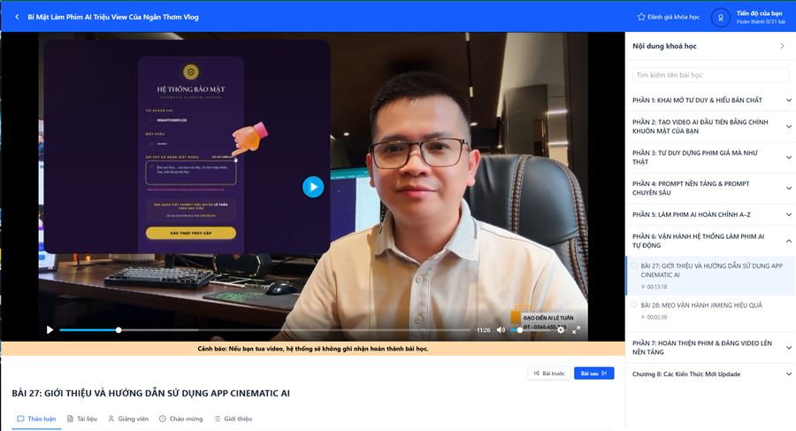 Giao diện học thật: video bài giảng và lộ trình 8 phần