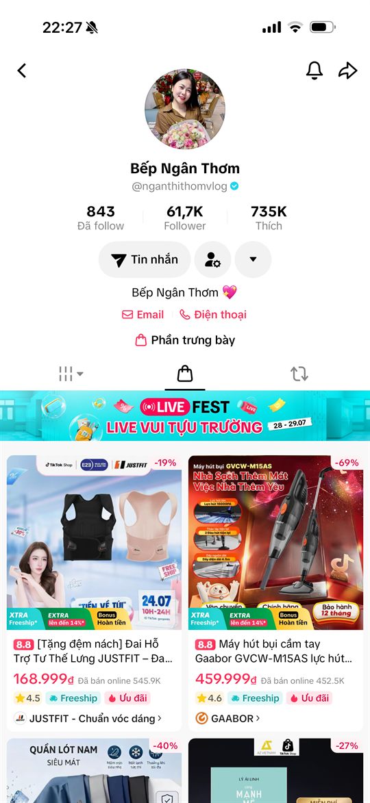 Kênh TikTok Bếp Ngân Thơm gia dụng